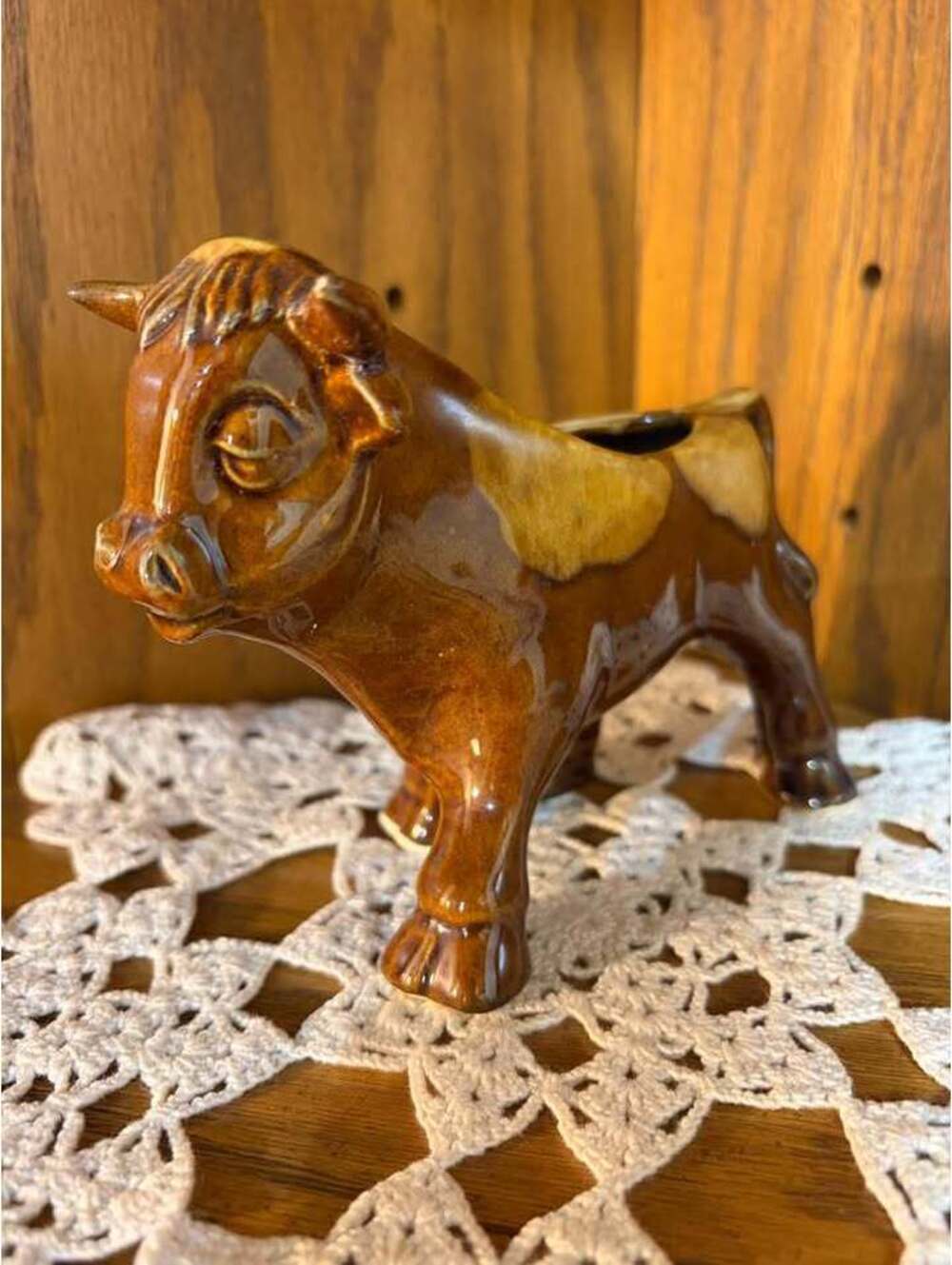 Vintage Brush McCoy Ferdinand the Bull Ceramic Planter Brown Drip Glaze MCM